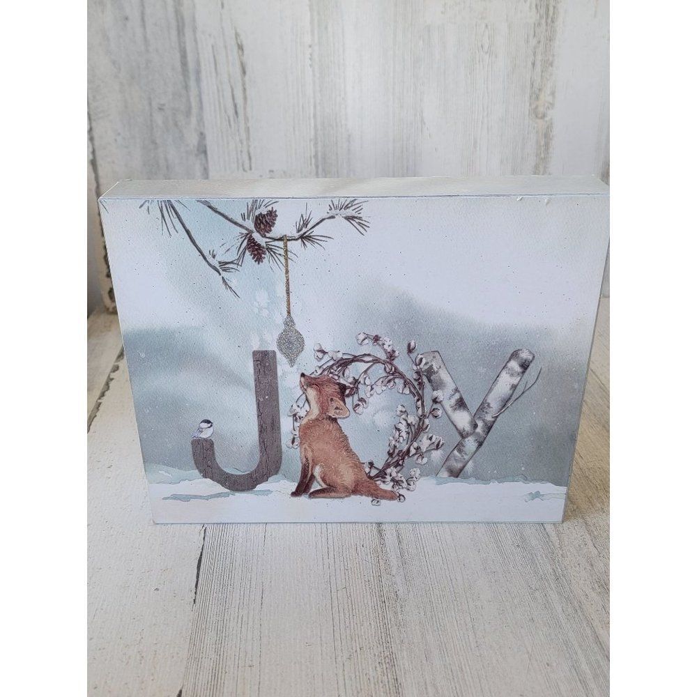 Snow scene picture Fox baby‎ Joy glitter Xmas Decor sign